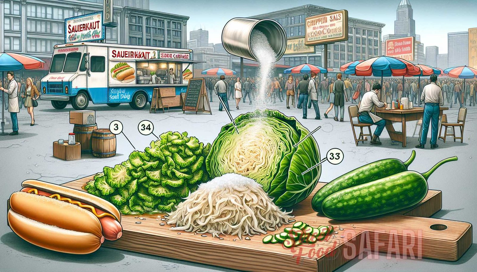 Illustration for section: Sauerkraut, a popular topping in street food like hot dogs and tacos, is made through a process call - street science