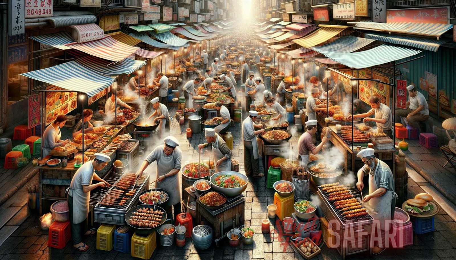 Illustration for section: Behind every mouthwatering bite of street food lies a fascinating mix of culinary techniques, scient - urban delights